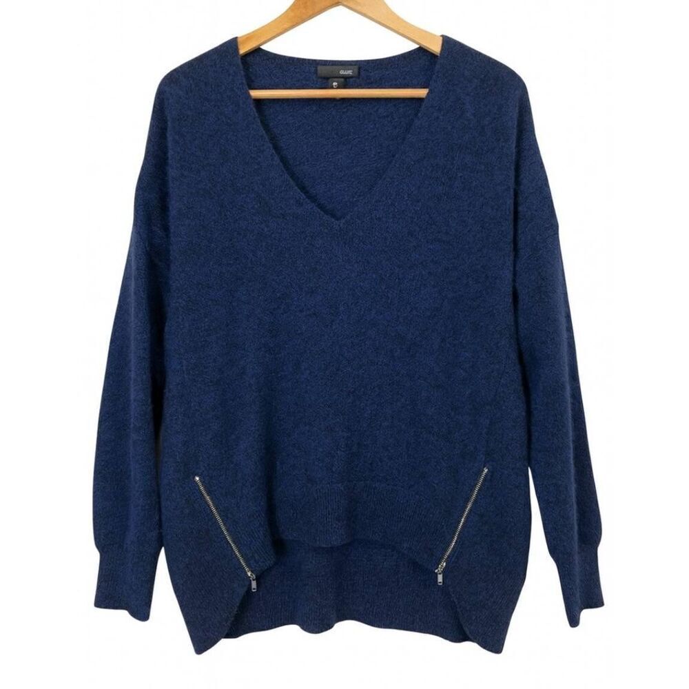 Aqua cashmere womens large blue cashmere sweater zip azure blue cobalt